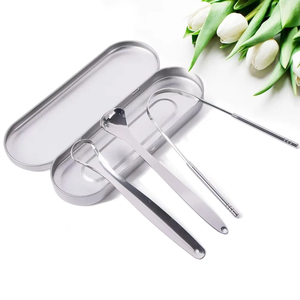 Tongue Scraper Metal - 성인용 1/2/3/4pcs 혀 스크레이퍼 보관 케이스가있는