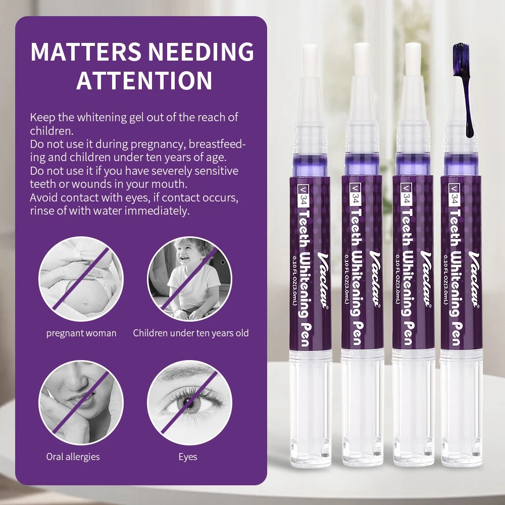 바츨라프 V34 퍼플 치아 미백 젤 펜, 얼룩 제거 및 - Teeth Whitening Before And After 리뷰 및 가격