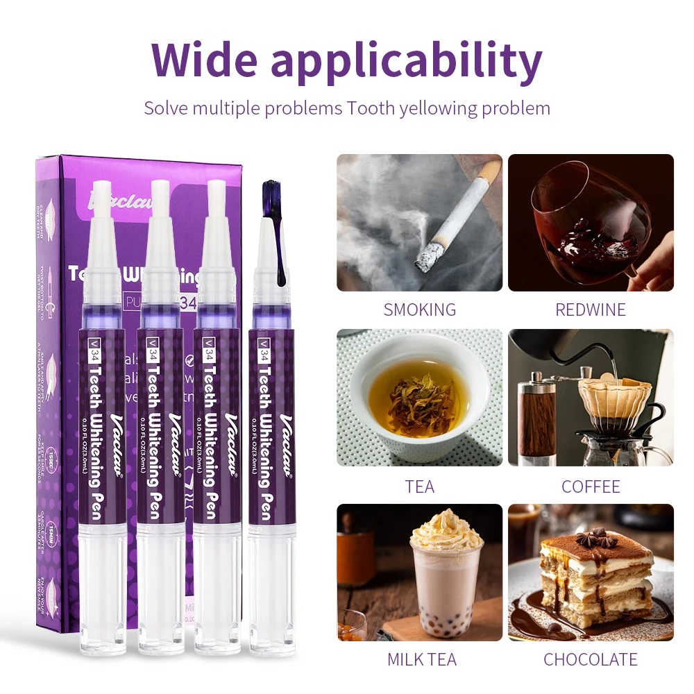 바츨라프 V34 퍼플 치아 미백 젤 펜, 얼룩 제거 및 - Teeth Whitening Before And After 리뷰 및 가격